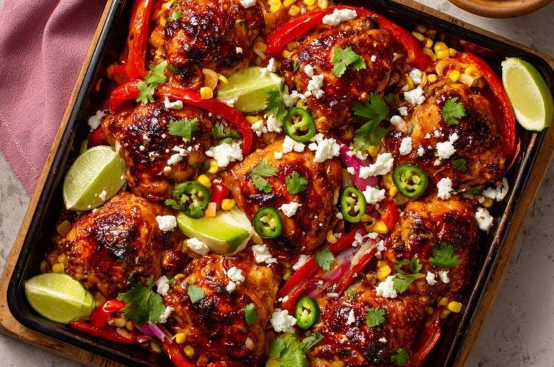 Mexikanisches Blechhähnchen mit Mais und Paprika