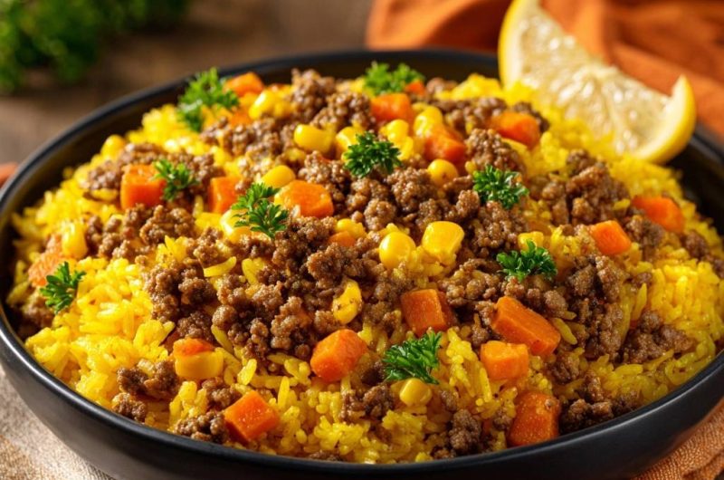 Orientalischer Hack-Reis mit Karotten und Mais (Nie wieder klumpiges Hack!)