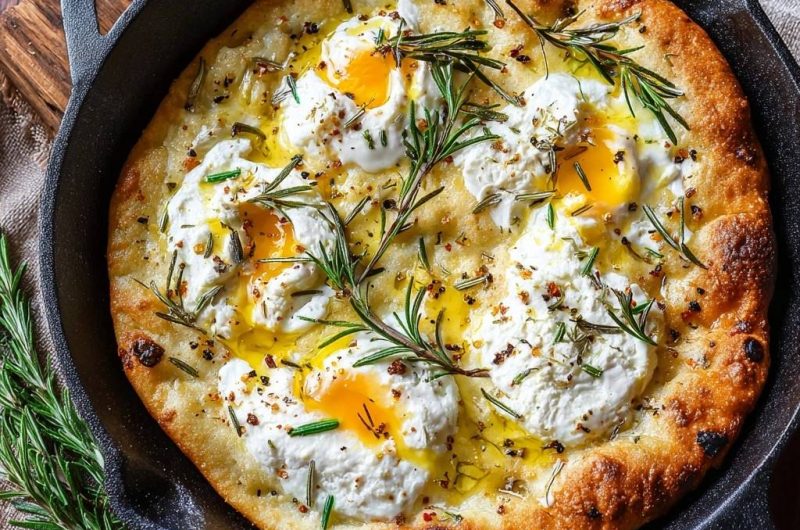 Pfannen-Focaccia mit Rosmarin, Feta & Eiern (Garantiert jedes Mal fluffig)