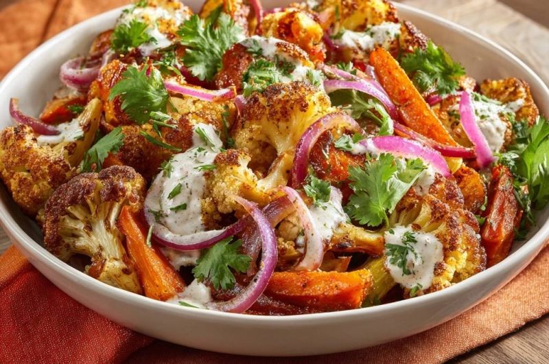 Röst-Blumenkohl mit Karotten und Joghurt-Dressing