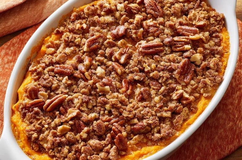 Süßkartoffel-Auflauf mit Pekannuss-Streuseln (Nie wieder matschige Streusel!)