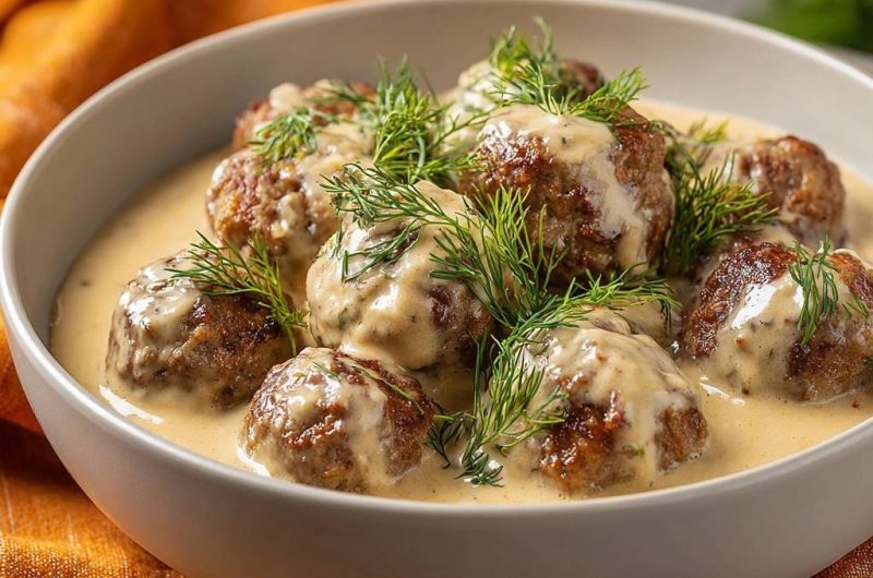 Saftige Fleischbällchen in Dill-Rahmsoße