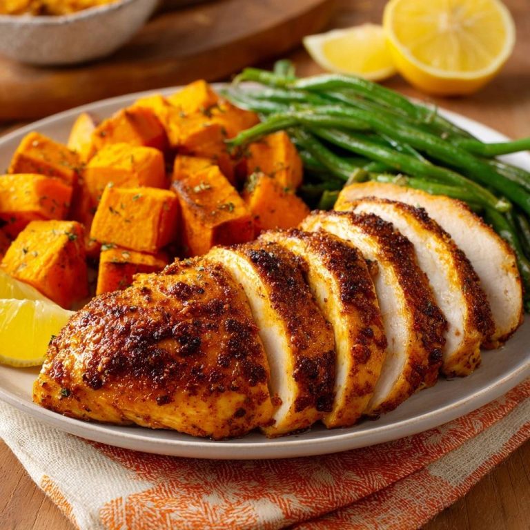 Saftige Paprika-Hähnchenbrust mit Süßkartoffeln