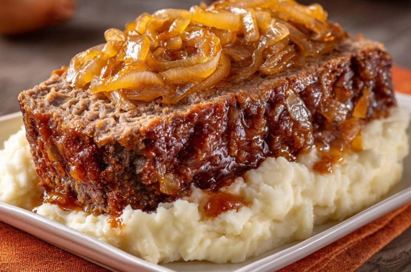 Saftiger Hackbraten mit karamellisierten Zwiebeln