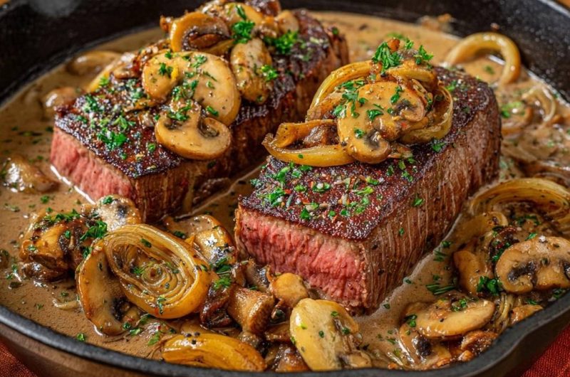 Saftiges Rinderfilet mit Pilz-Zwiebel-Rahmsoße