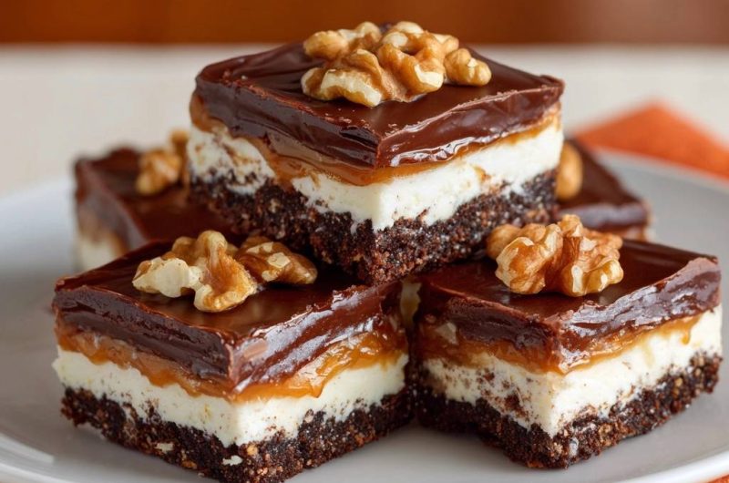 Schicht-Brownies mit Karamell und Walnuss