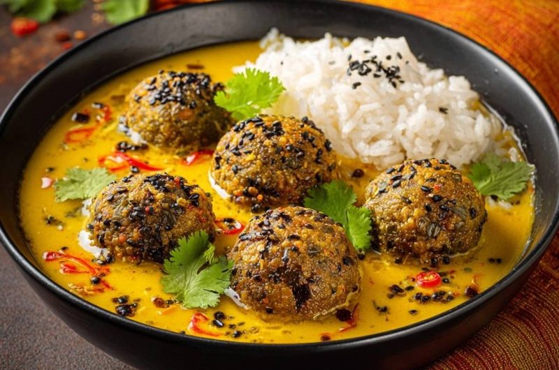 Sesam-Spinat-Koftas in Goldener Kokoscurry-Sauce