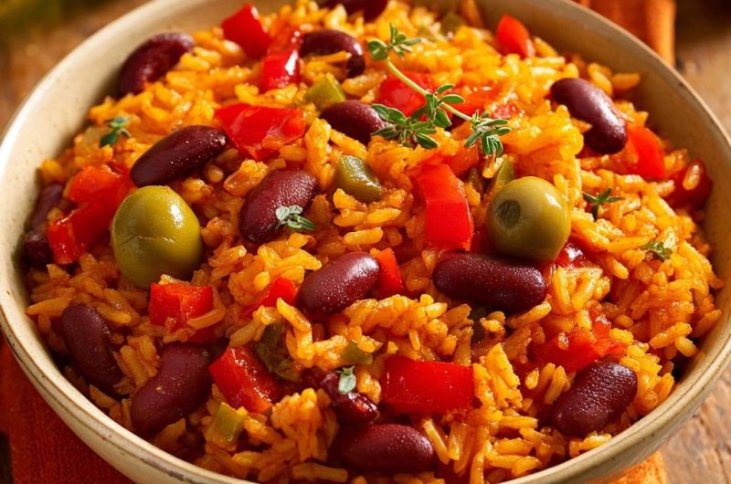 Spanischer Bohnenreis mit Paprika & Oliven