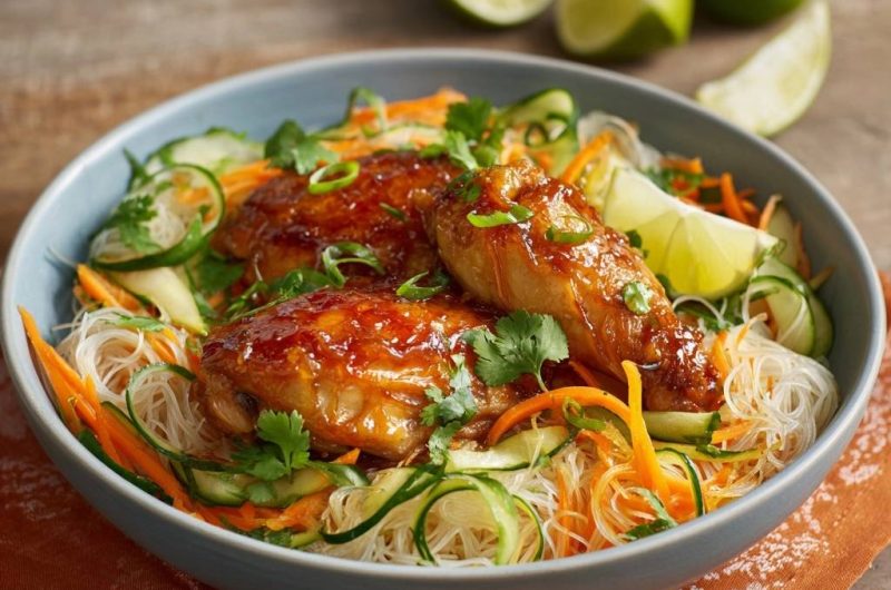 Sticky Lime Chicken mit Glasnudel-Bowl