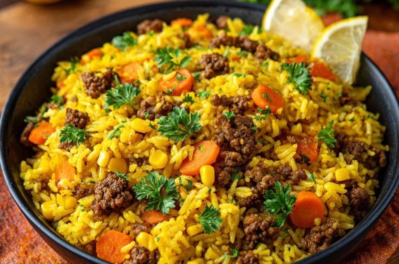 Türkischer Hackfleisch-Pilav mit Karotten & Mais