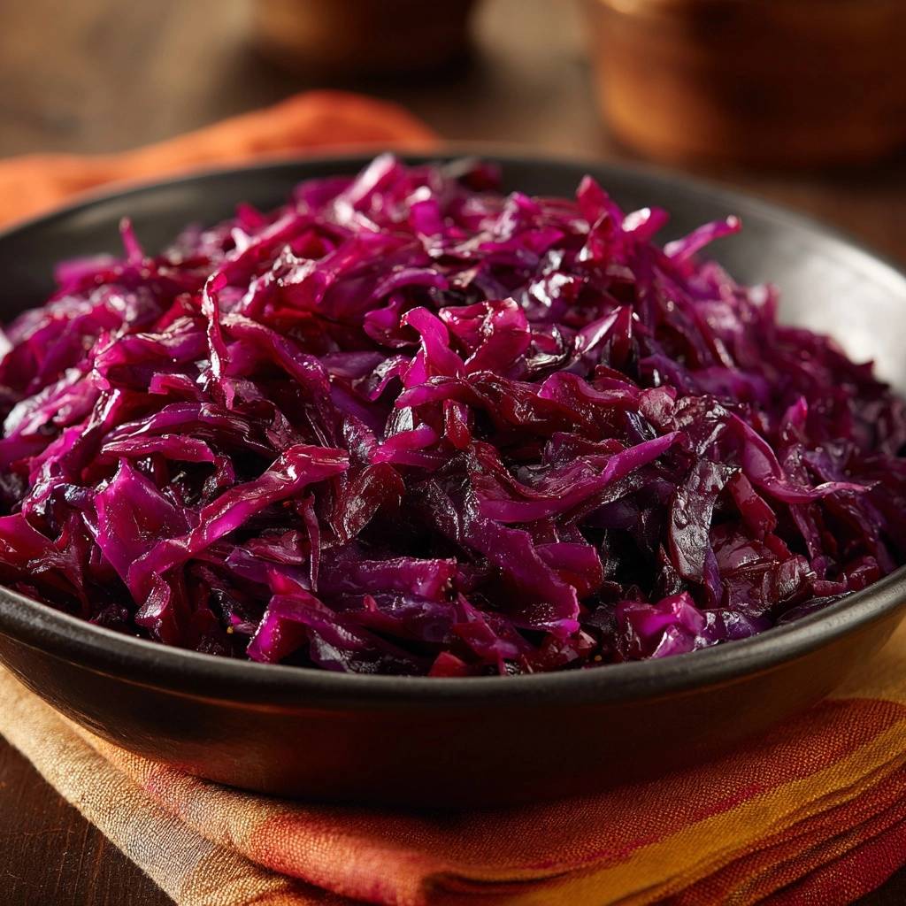 Perfekter Rotkohl knackig mit Salz-Trick in einer schwarzen Schüssel mit Nahaufnahme der Textur.