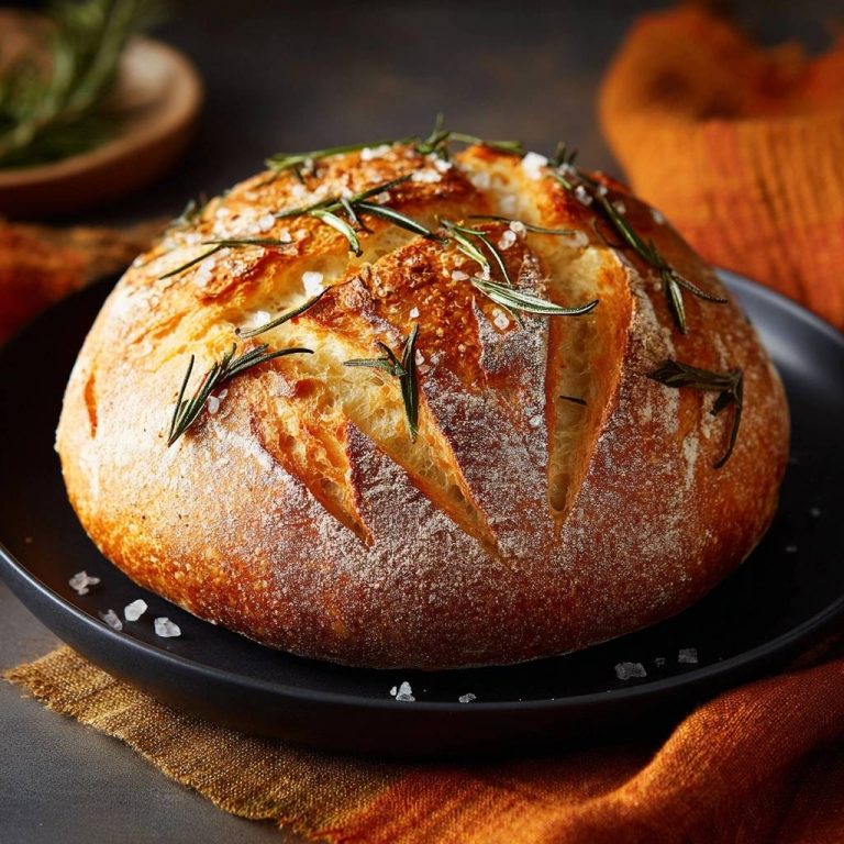 Rustikales Rosmarin-Salz-Brot mit frischem Rosmarin und grobem Salz garniert auf einem schwarzen Teller