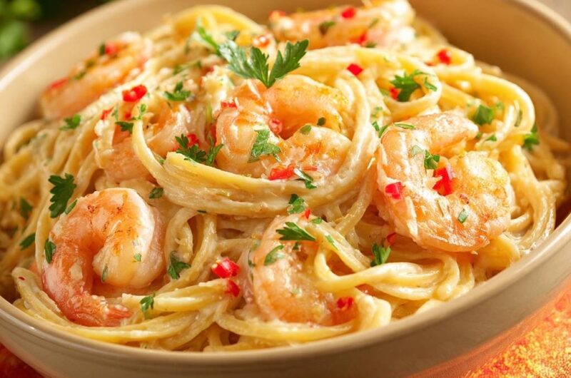 Cremige Knoblauch-Garnelen-Pasta