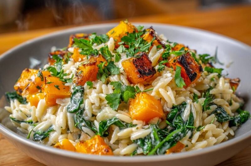 Cremige Orzo-Pfanne mit Röstkürbis