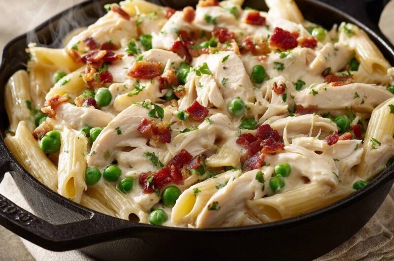 Cremige Penne mit Hähnchen und Speck