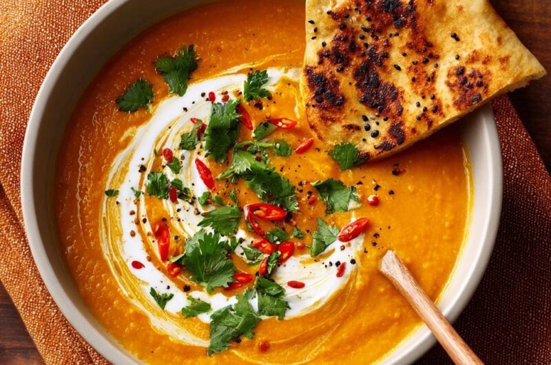 Cremige Rote Linsensuppe mit Naan