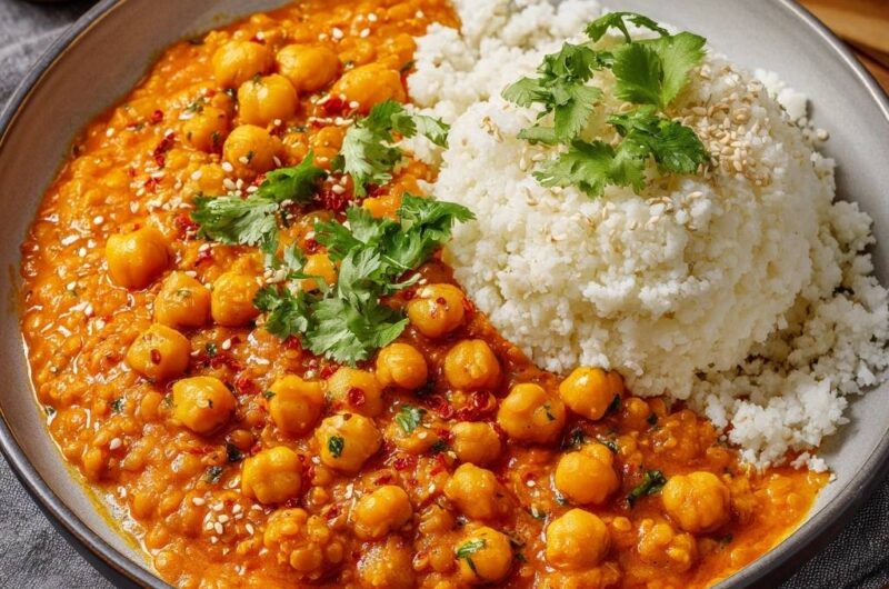 Cremiges Kichererbsen-Curry mit Blumenkohlreis