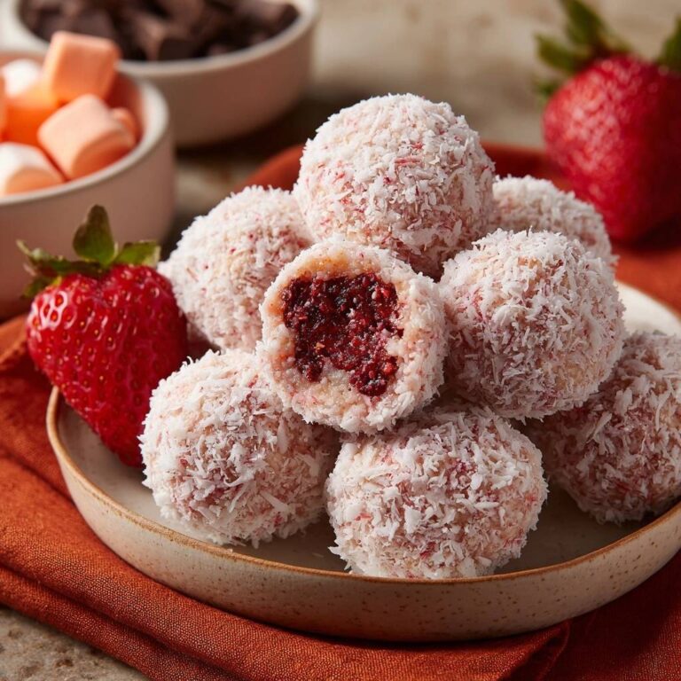 Erdbeer-Kokos-Konfekt mit Fruchtkern: Rezept ohne Auslaufen