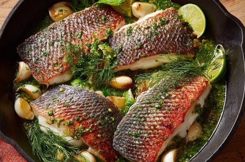 Gebratener Wolfsbarsch mit Kräuter-Limetten-Butter