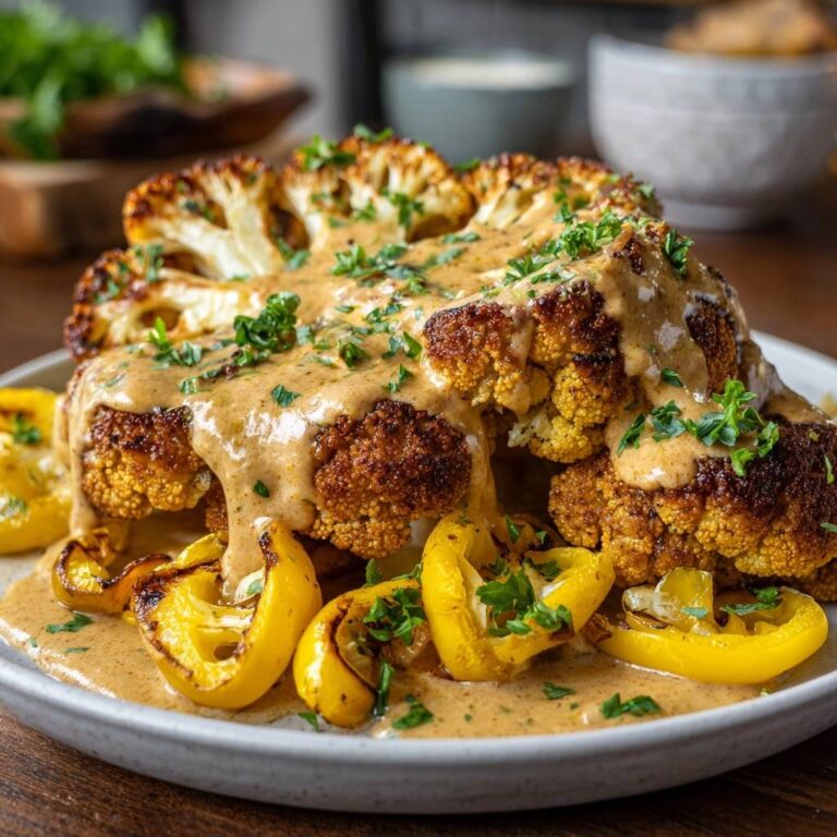 Gerösteter Blumenkohl-Steak mit cremiger Tahini-Sauce