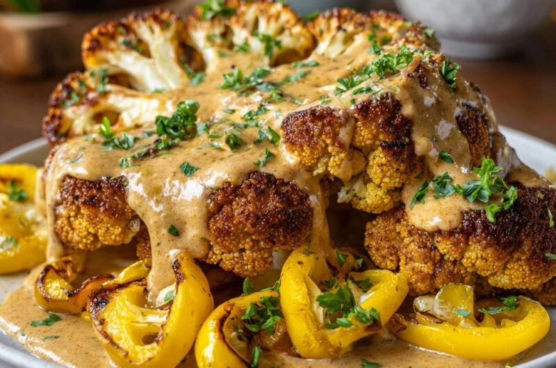 Gerösteter Blumenkohl-Steak mit cremiger Tahini-Sauce