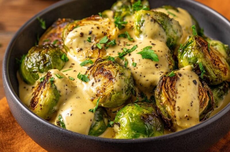 Gerösteter Rosenkohl mit cremiger Senf-Sauce