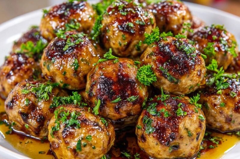 Glasierte Geflügel-Hackbällchen