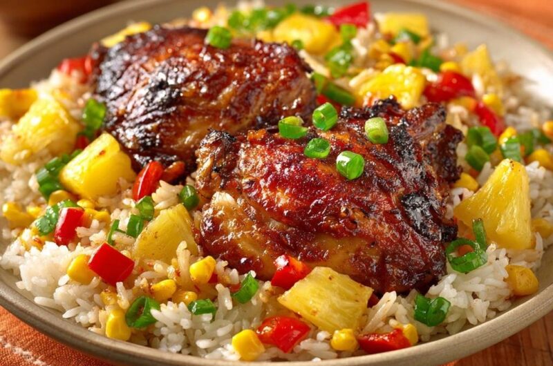 Glasierte Hähnchenschenkel mit Ananas-Reis