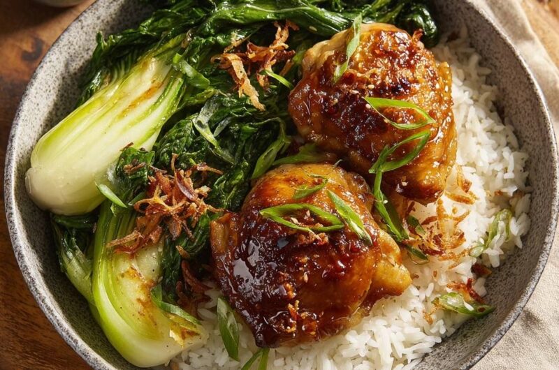 Glasierte Hähnchenschenkel mit Pak Choi