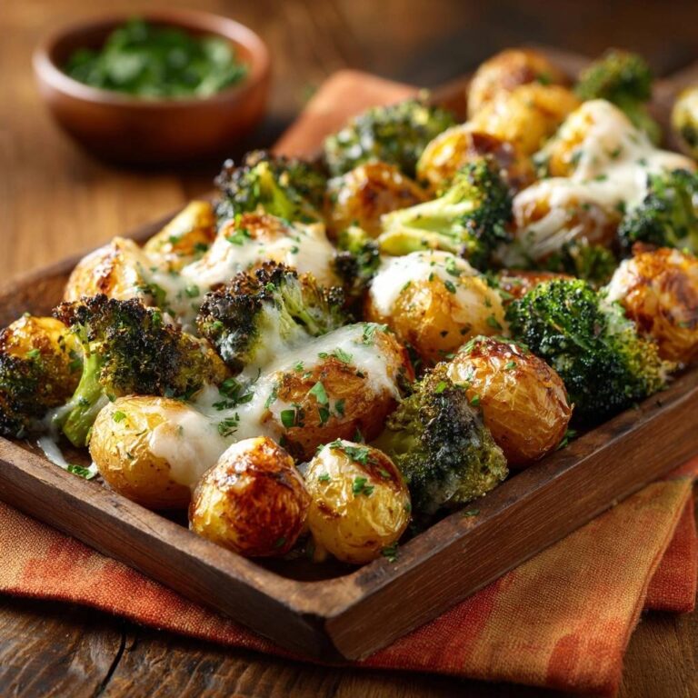 Goldbraune Röstkartoffeln mit Brokkoli und Käsehaube