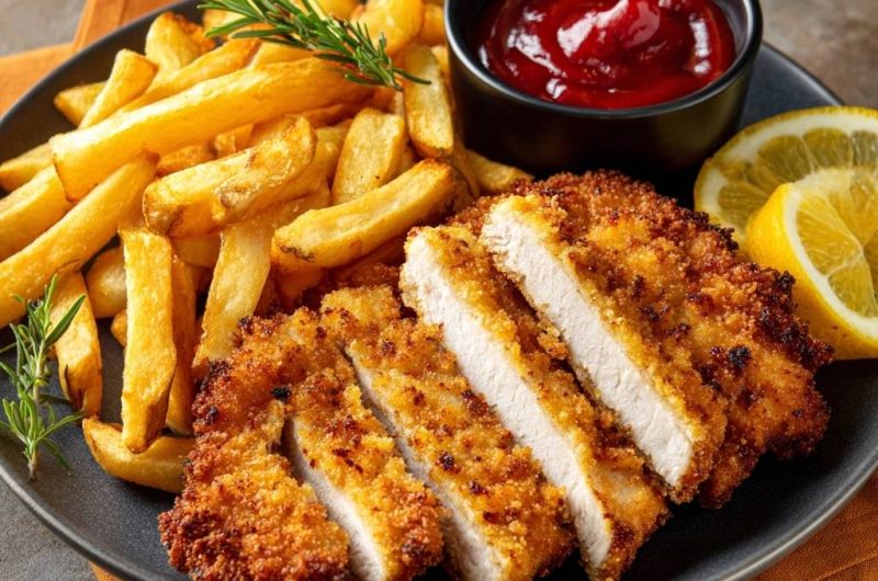 Goldbraunes Knusper-Schnitzel mit Pommes