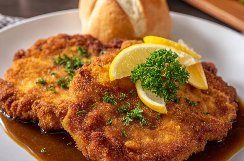 Goldbraunes Wiener Schnitzel mit Soufflier-Technik