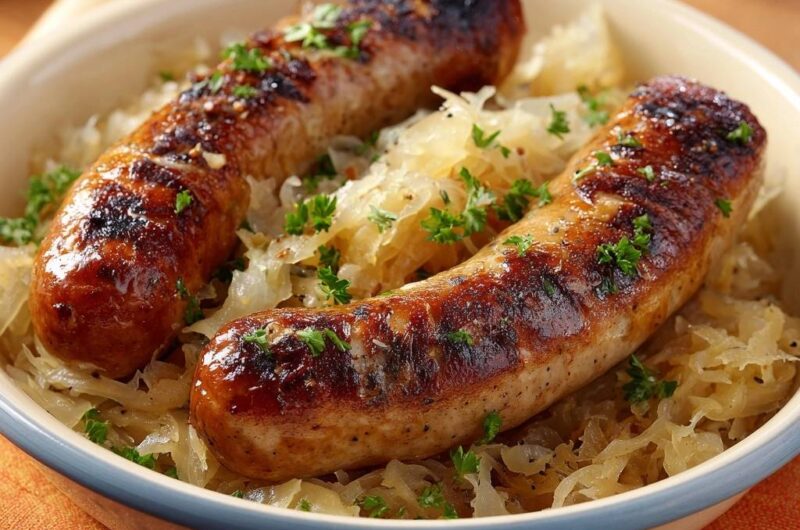 Herzhafte Bratwurst auf Sauerkraut