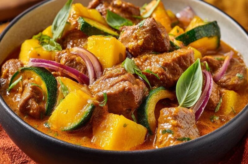 Herzhaftes Rindergulasch mit Zucchini und Kartoffeln