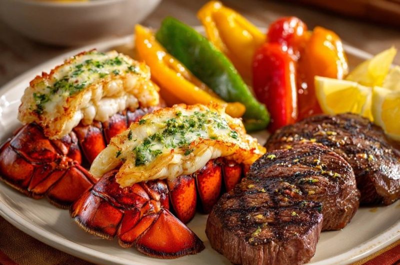 Klassisches Surf und Turf mit Rinderfilet und Hummer