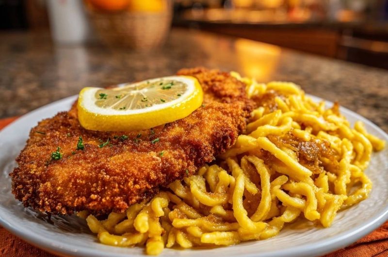 Klassisches Wiener Schnitzel mit Röstzwiebel-Spätzle