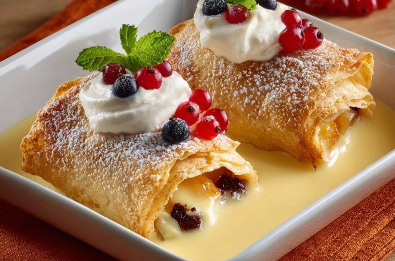 Knuspriger Apfelstrudel mit Vanillesauce