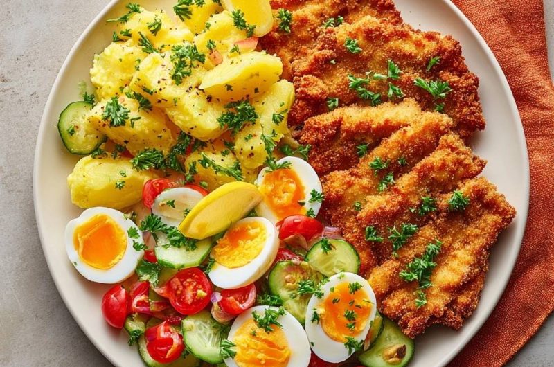 Knuspriges Putenschnitzel mit Kartoffel-Ei-Salat
