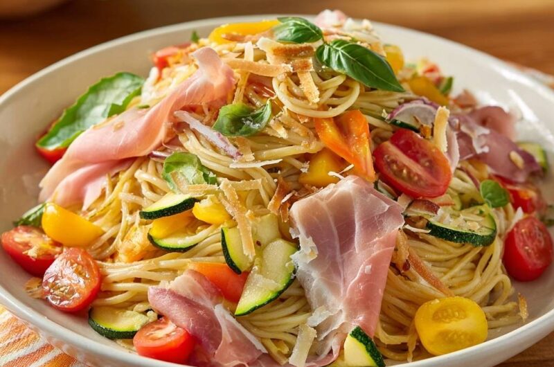 Mediterrane Spaghetti mit Zucchini und Schinken