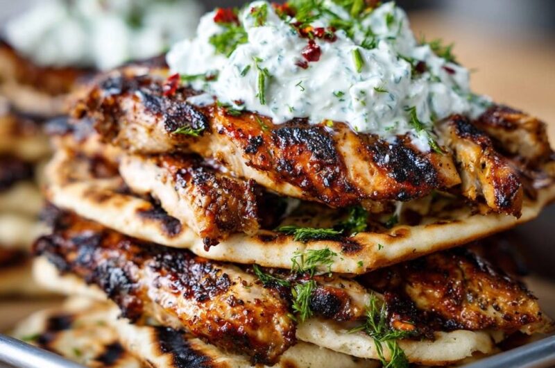 Mediterranes Grillhähnchen auf Fladenbrot