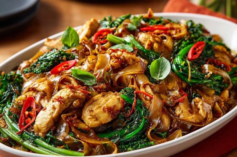 Thai-Nudelpfanne mit Hähnchen und Brokkoli