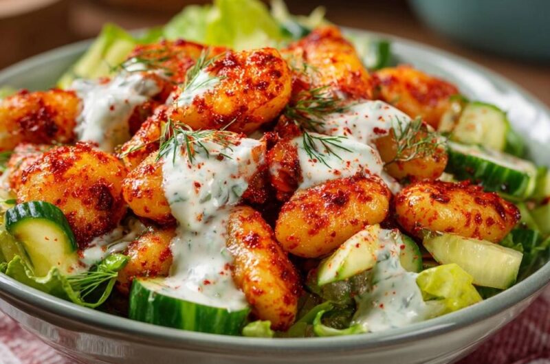 Würzige Gnocchi-Pfanne auf frischem Salat