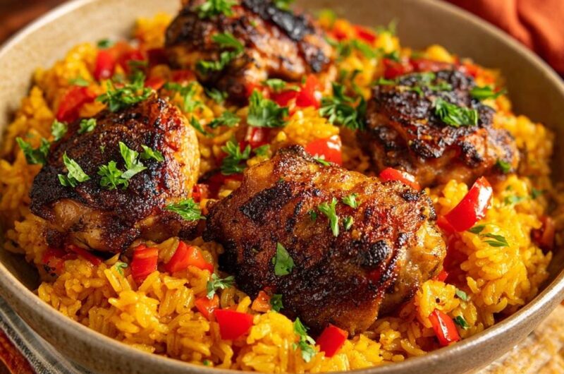 Würzige Hähnchen-Reispfanne