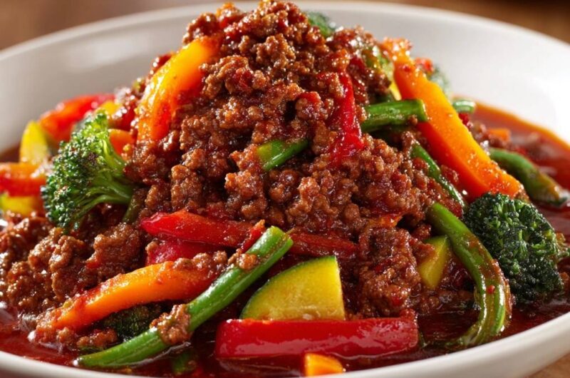 Würzige Rinder-Hackfleisch-Pfanne mit buntem Gemüse