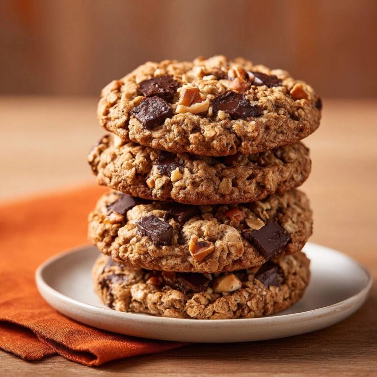 Rustikale Haferflocken-Cookies mit Schokostücken, gestapelt auf einem Teller, Nahaufnahme mit Fokus auf Textur