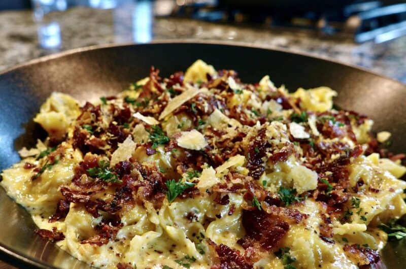 Cremige Tortellini Carbonara mit Bacon