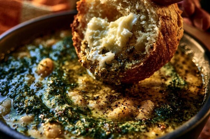 Cremiger Bohneneintopf mit Kräuter-Pesto und Parmesan