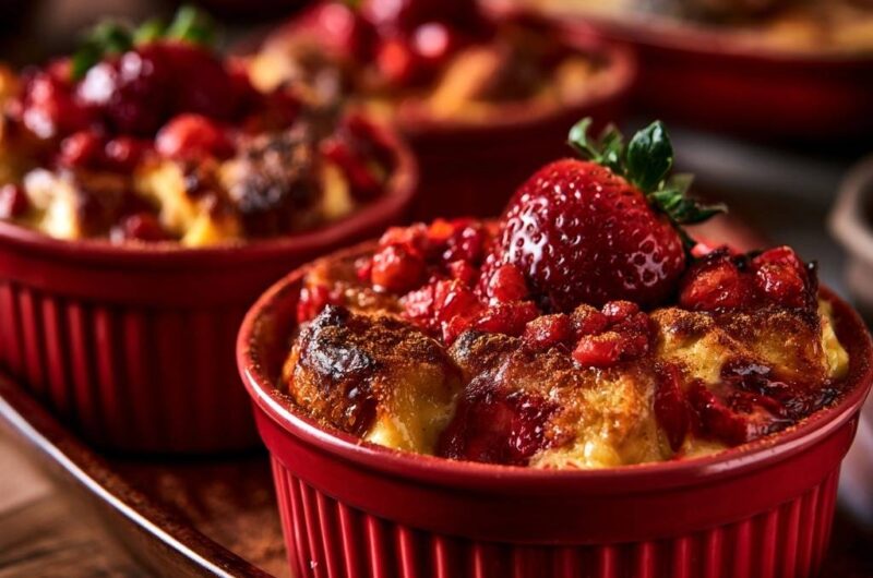 Erdbeer-Brotpudding aus dem Ofen