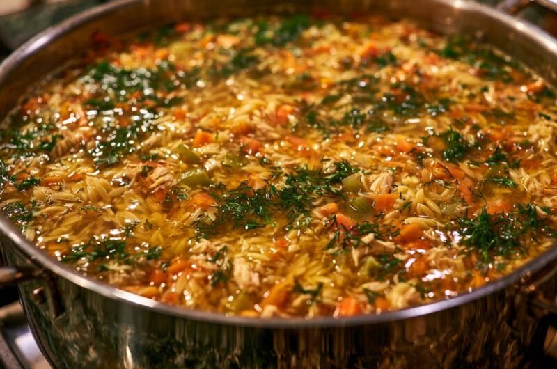 Herzhafter Hähnchen-Orzo-Eintopf