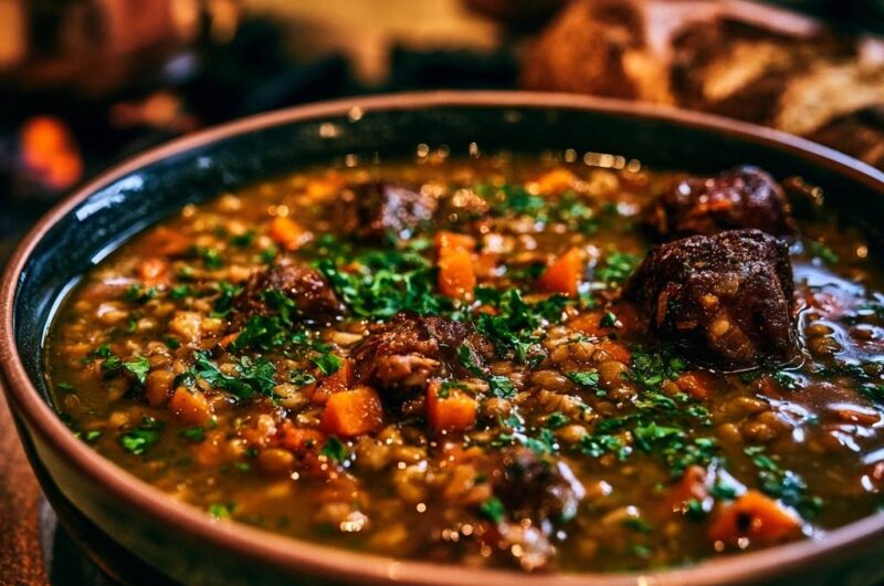 Herzhafter Linseneintopf mit Rindfleisch